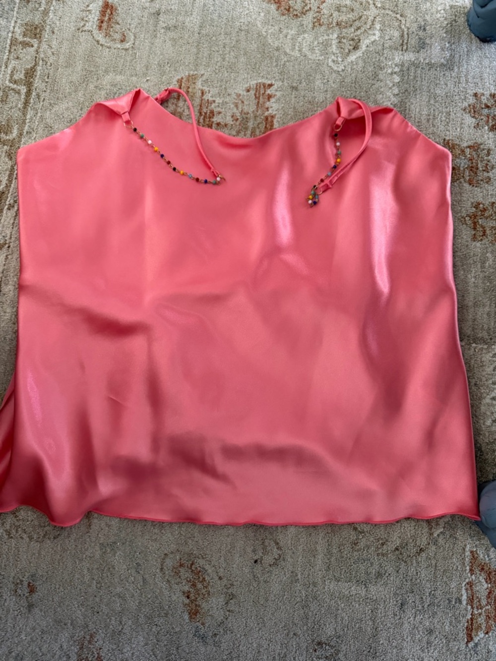Nicole Miller Coral Pink Satin Camisole with Beaded Straps